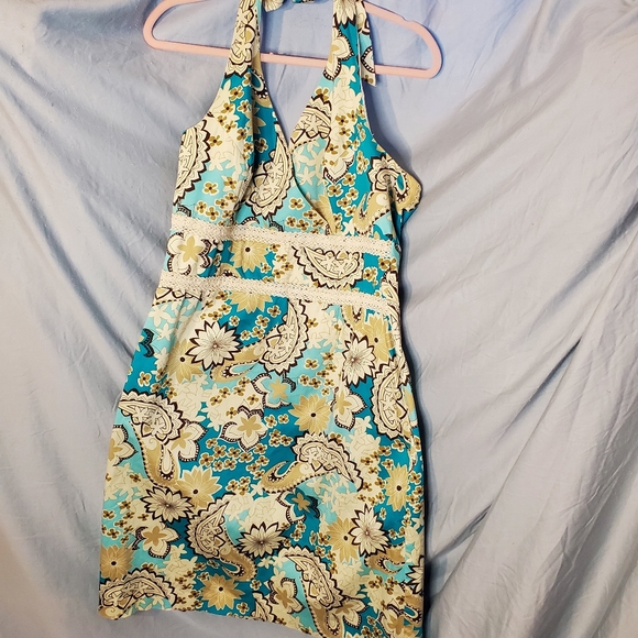 DORBY halter dress floral teal size 16 - Picture 2 of 11